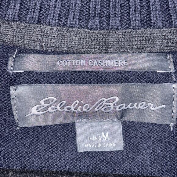 Eddie Bauer‎ Sweater Mens M Navy Blue Half Zip Cotton Cashmere Pullover Soft - Picture 4 of 15